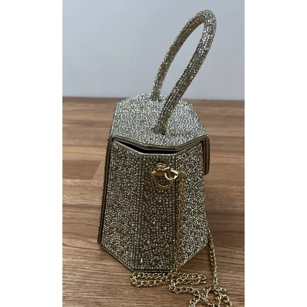 House of Harlow 1960 Champagne Rhinestone Evening Bag, Removable Strap NEW